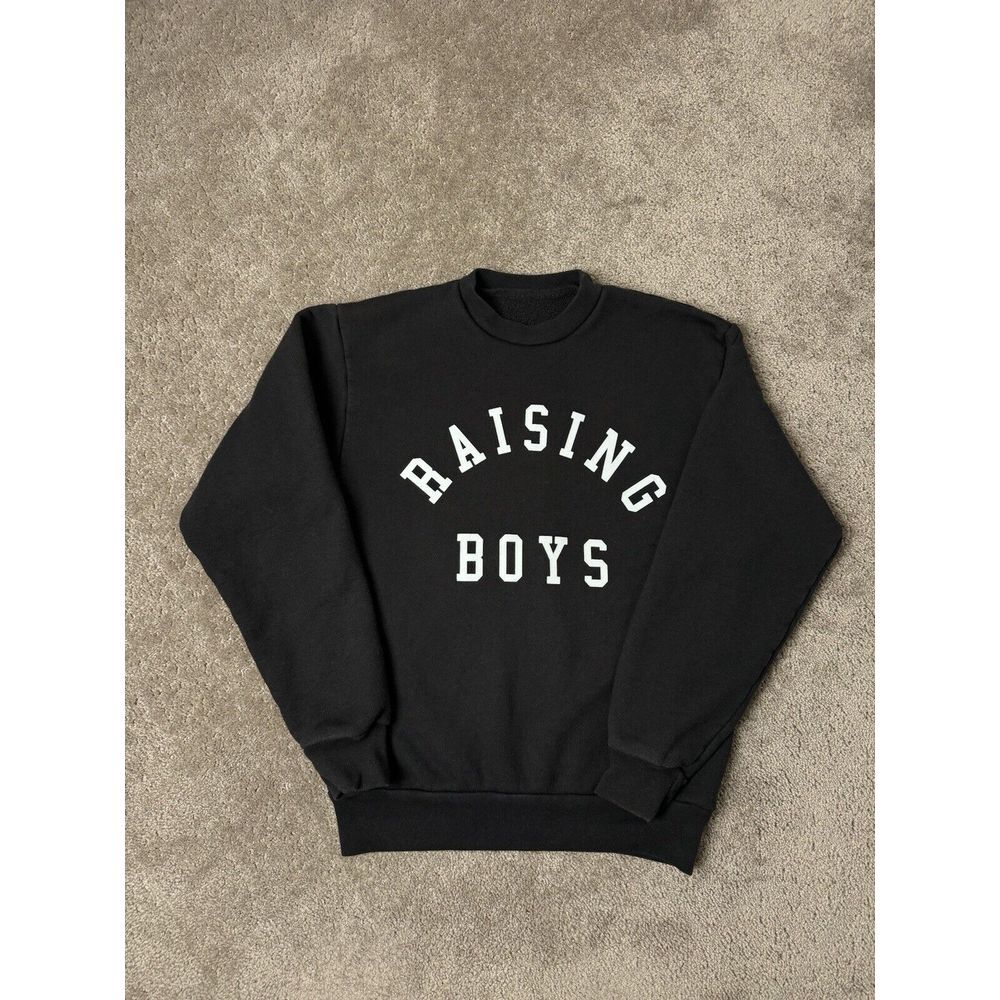 Mens Unisex Sweatshirt Black and white Raising Boys crewneck sweatshirt Size S